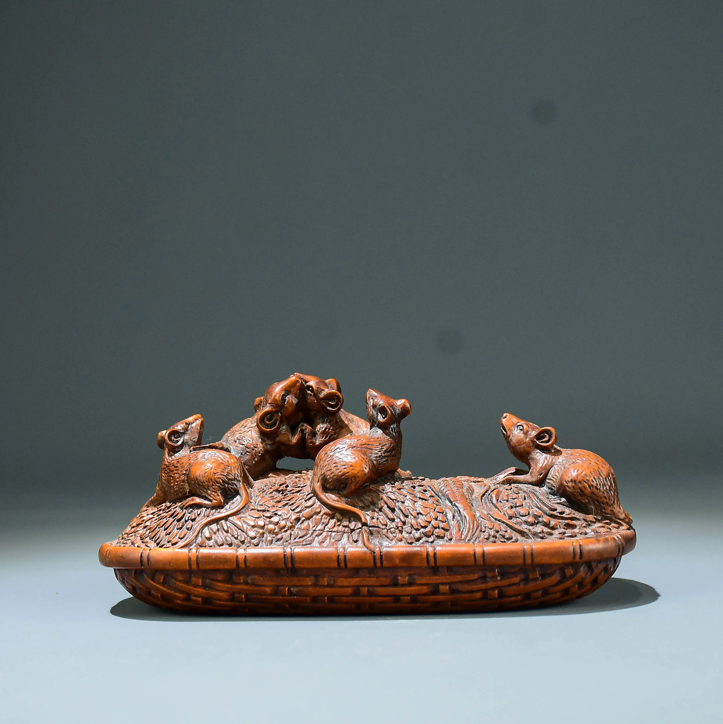 

Chinese collection boxwood carved five mice fortune auspicious ornaments