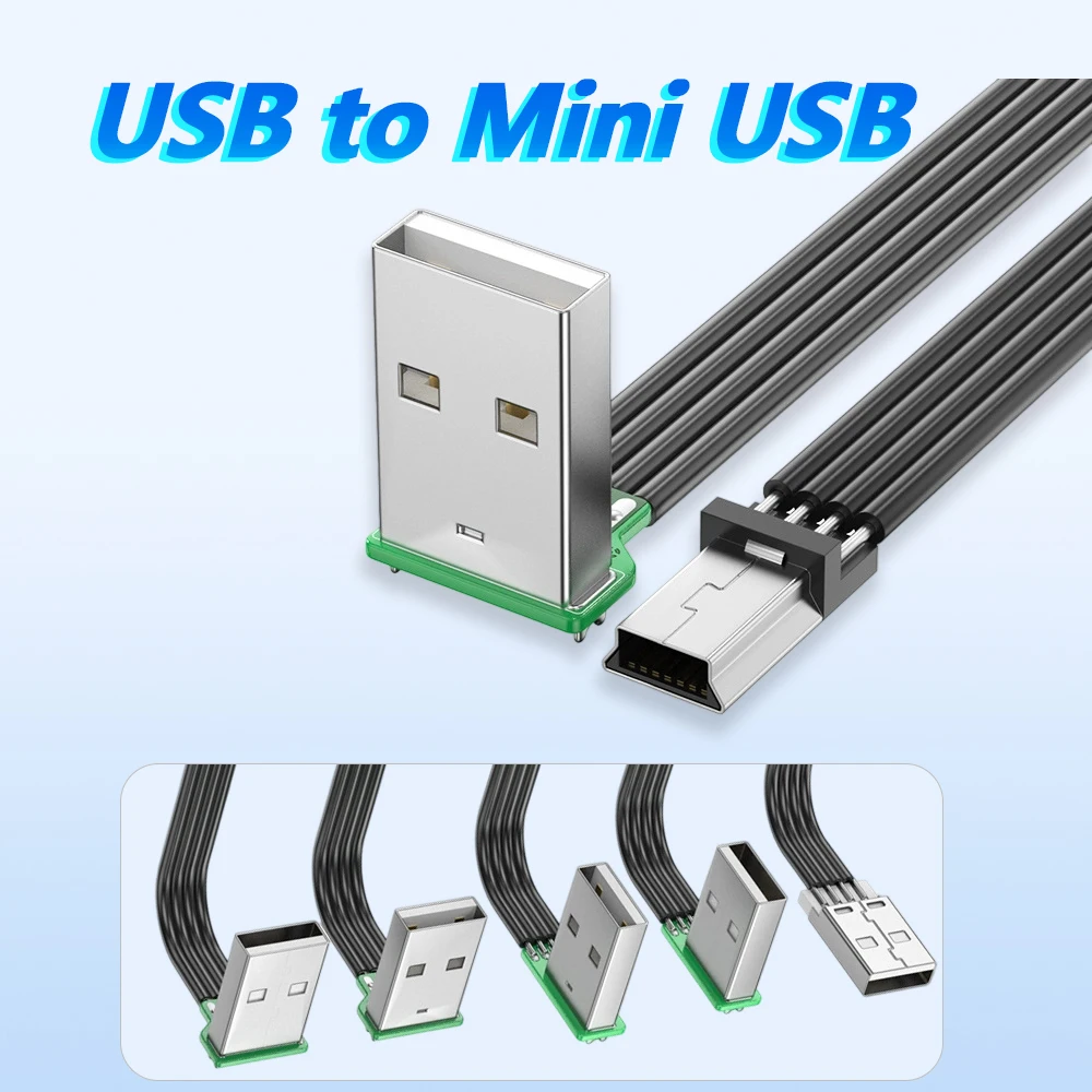 

USB To MiniUSB T-port Charging Cable Up Down Left Right Angled for Mobile Phone Tablet Laptop PC Computer Car Driving Recorders
