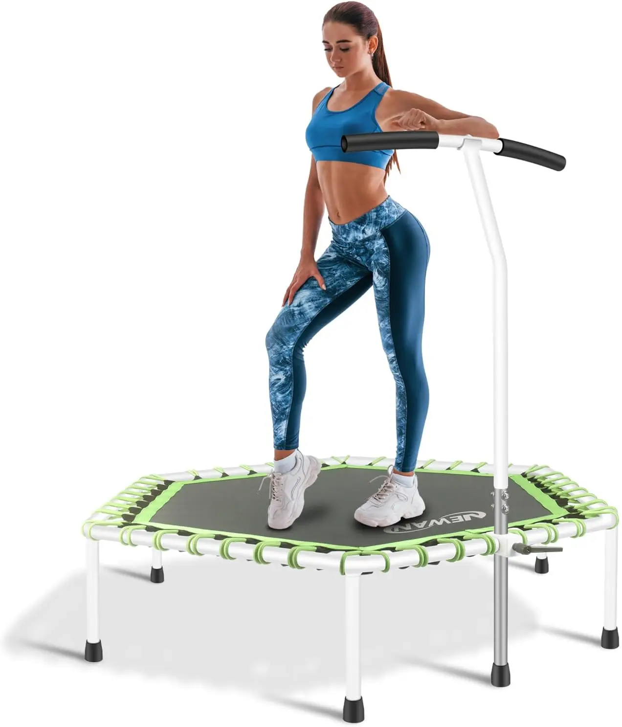 Trampoline with Adjustable Handle Bar, Silent Trampoline Bungee Rebounder Jumping Cardio Trainer Workout for Adults - Max Limit