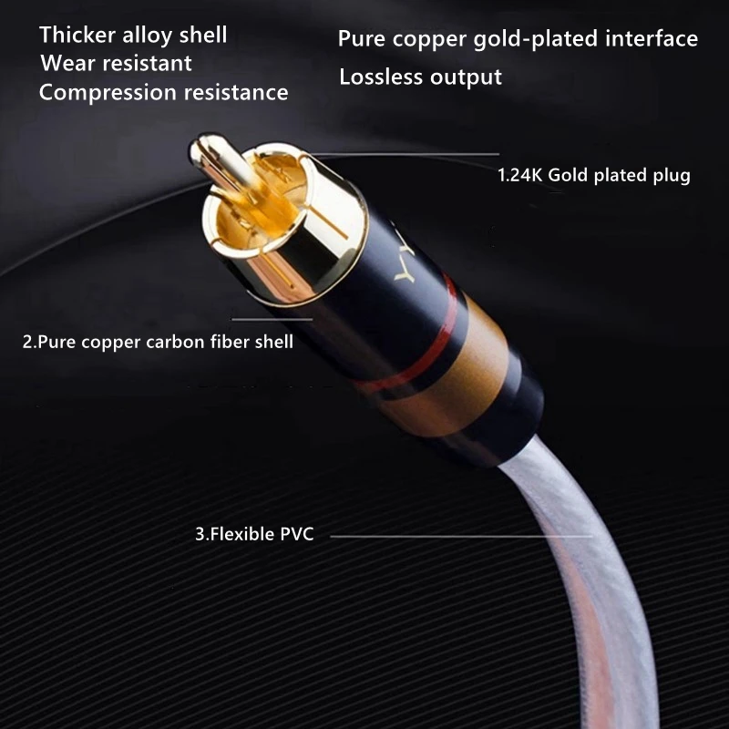 OFC Audio Speaker Cable RCA Lotus Head to Dual Banana Spade Y Plug 2.0 Pin for Subwoofer AMP Soundbox Box 2.1 Premium Aux Cable