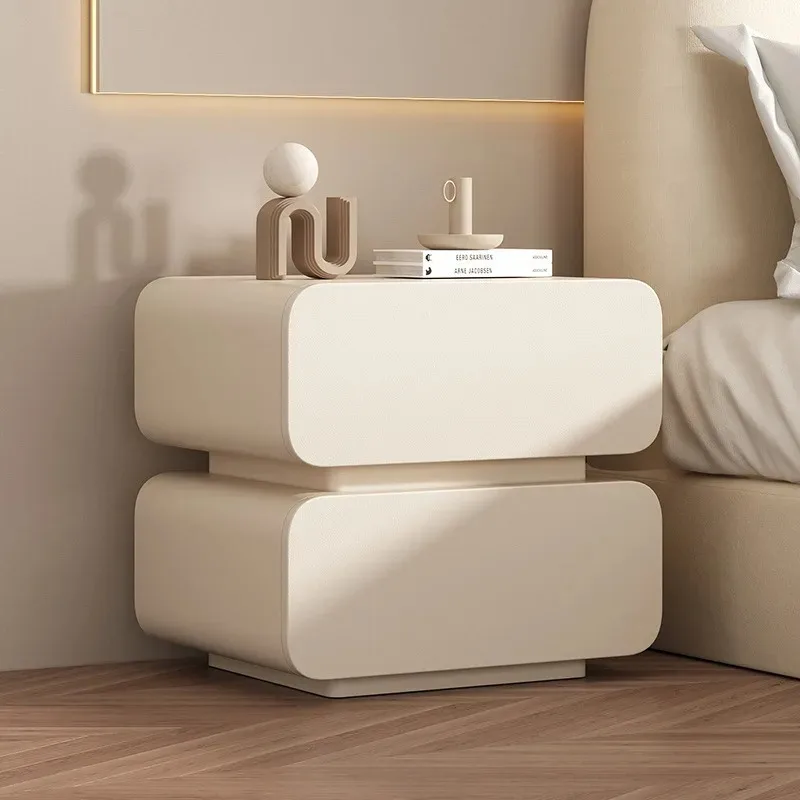

Small-Sized Modern Minimalist Solid Wood Bedside Storage Cabinet Cream Nightstand for Home Use for Bedroom or Living Room