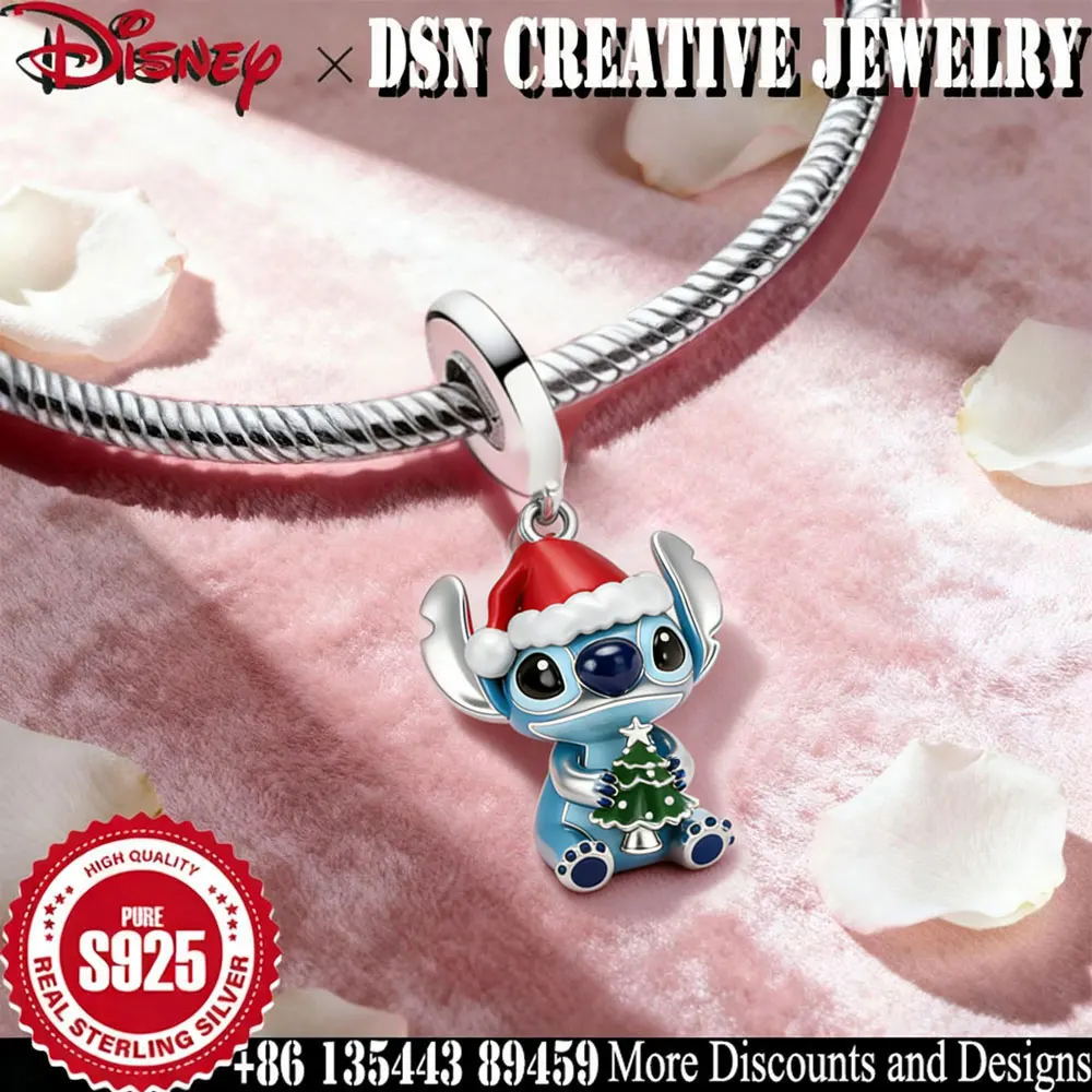 

DSN creative S925 Sterling Silver Charms Disney Stitch Christmas tree Pendant Women Luxury Jewelry Christmas Gift