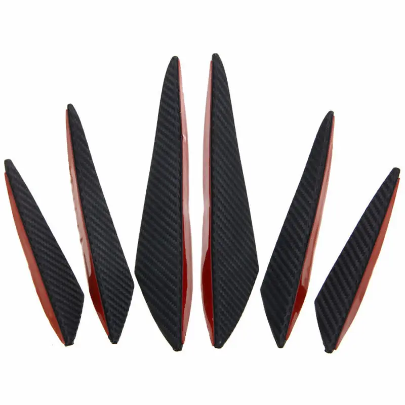 

Vehicle Wing Lip Auto Look Car Front Bumper Fins Spoilers Synthetic Plastic Black Pattern 6Pcs Splitter Carbon Fiber