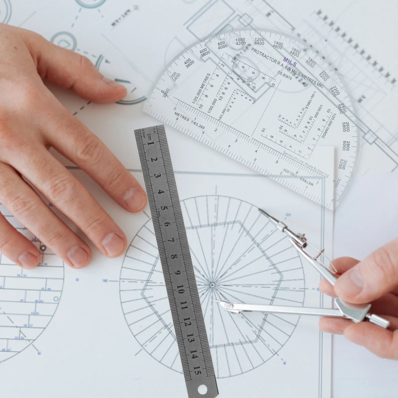 

Stainless Steel Double Sided Scale Ruler Straight Measurement Tool for Architecture Engineering Art Design School Supplies Math