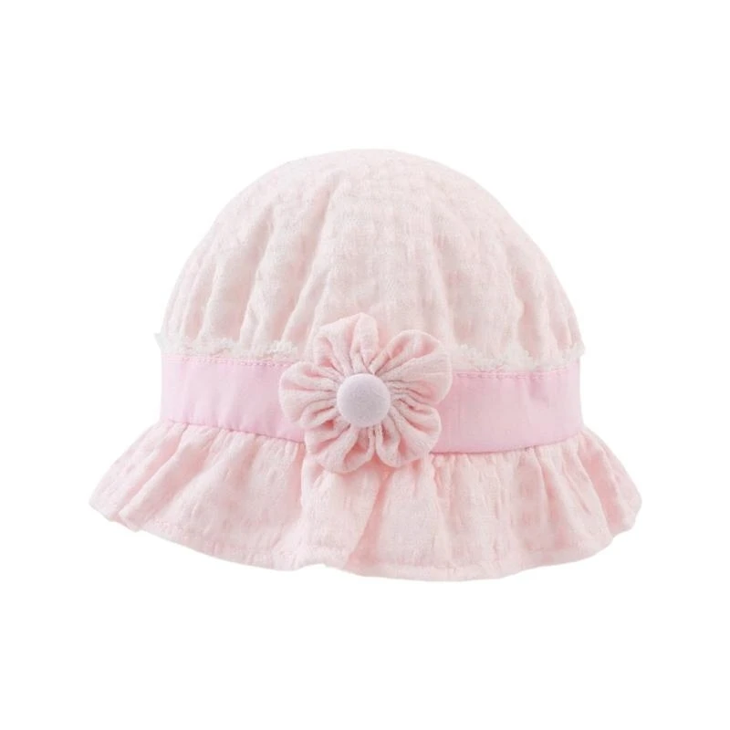 Baby Girls Cotton Fisherman Caps with Sweet Flower Decor, Fashionable Small Kids Bucket Caps for Daily Use 0-12 Month