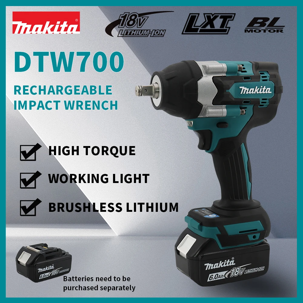 New Makita DTW700 1800 N.M Torque Brushless Electric cordless Impact Wrench 1/2 In Lithium-Ion Battery For Makita 18V 2024