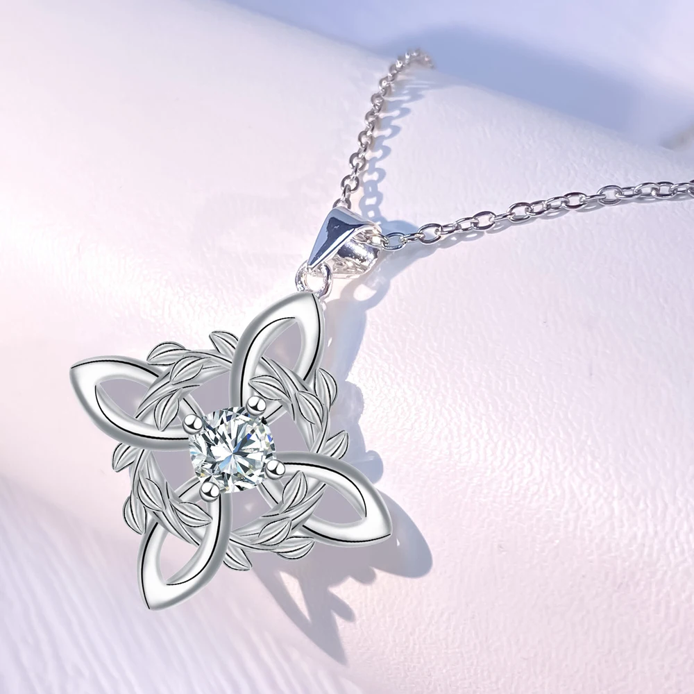925 التايلاندية الفضة الكلاسيكية الساحرة عقدة قلادة مع الزركون الثالوث عقدة حسن الحظ تشيكوسلوفاكيا سحر الويكا رمز حماية مجوهرات