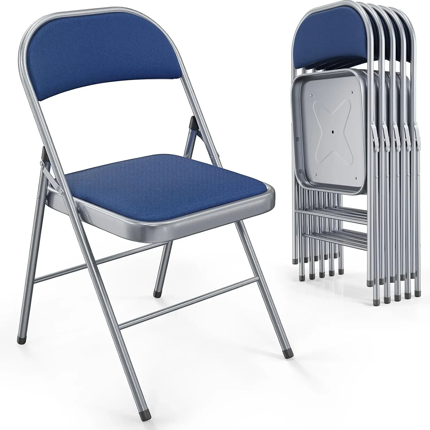 

Folding Chairs with Padded Seats, Metal Frame with Fabric Seat & Back, Capacity 350 lbs,Set of 6