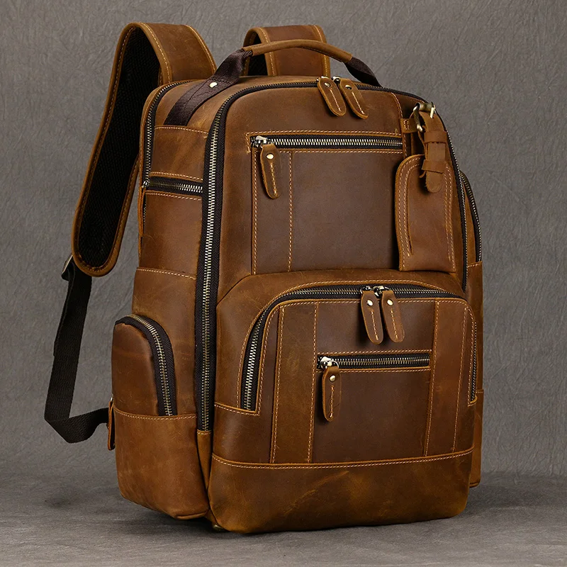 Mochila multifunción de moda para hombre, mochila de cuero Vintage, bolso escolar de cuero, mochila de viaje grande Neutral, mochila para hombre