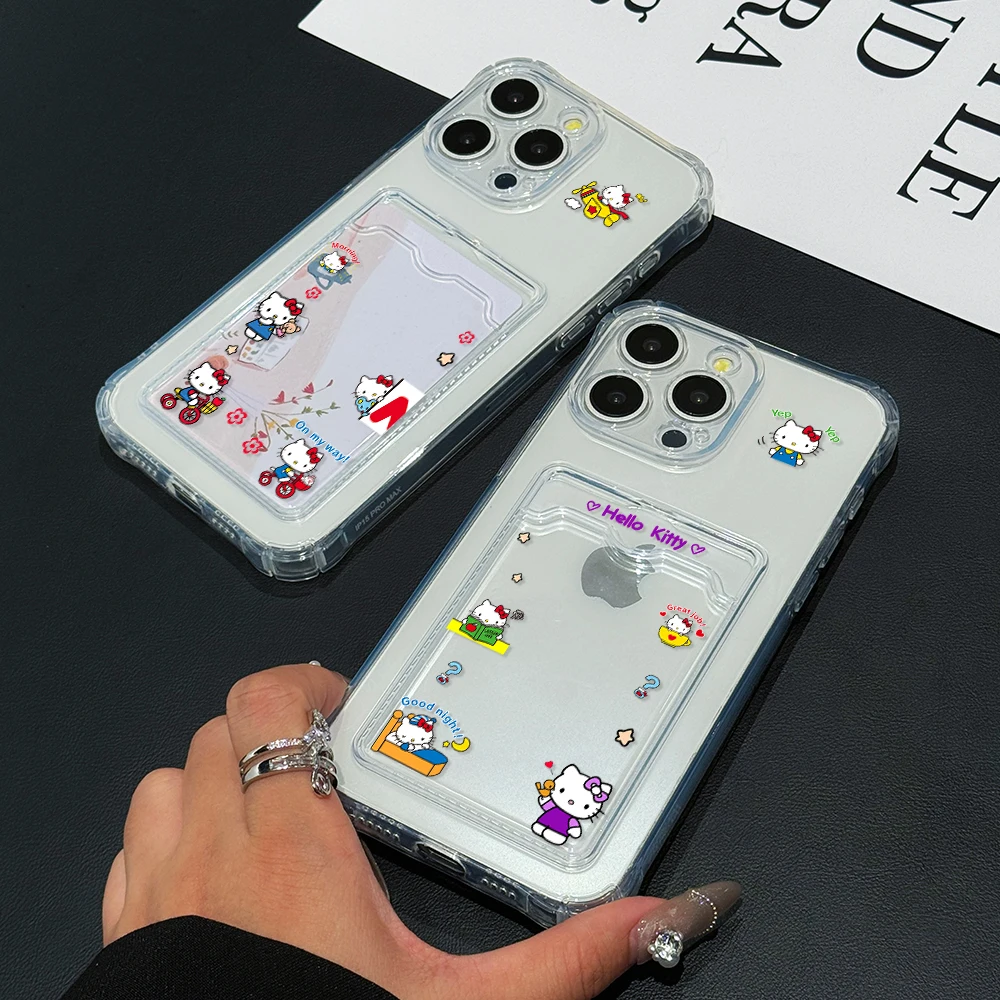 Cute Hellos Kittys Card Hold Phone Case for Samsung Galaxy S24 S23 S22 S21 S20 FE Plus Ultra M33 M53 M54 5G Airbag Cover