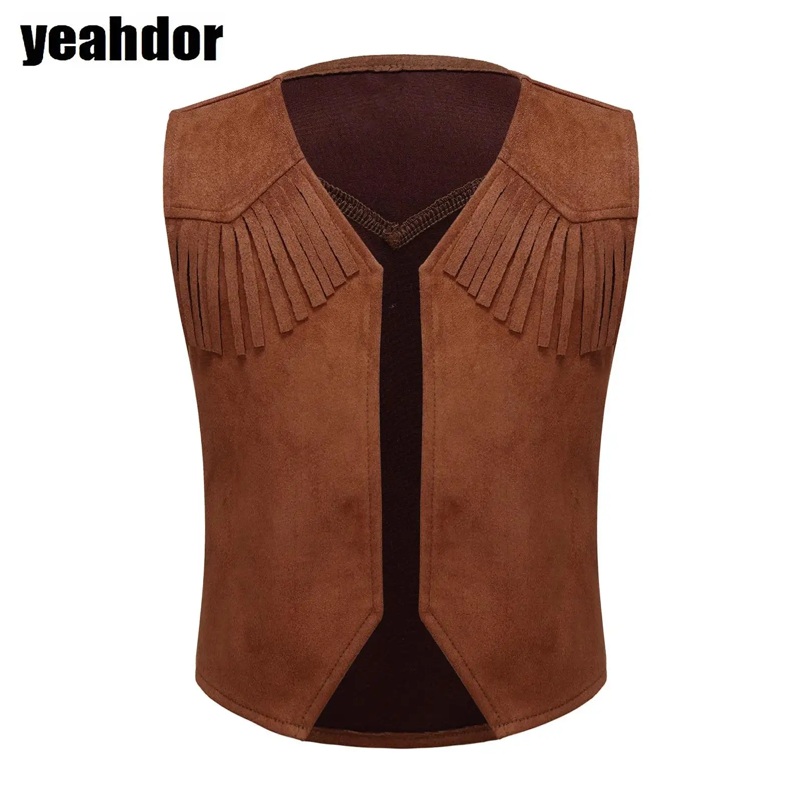 

Wild West Cosplay Cowboy Cowgirl Dress Up Vest Fringe Decor Open Front Vest for Halloween Cowboy Cosplay Costumes Jazz Dancewear