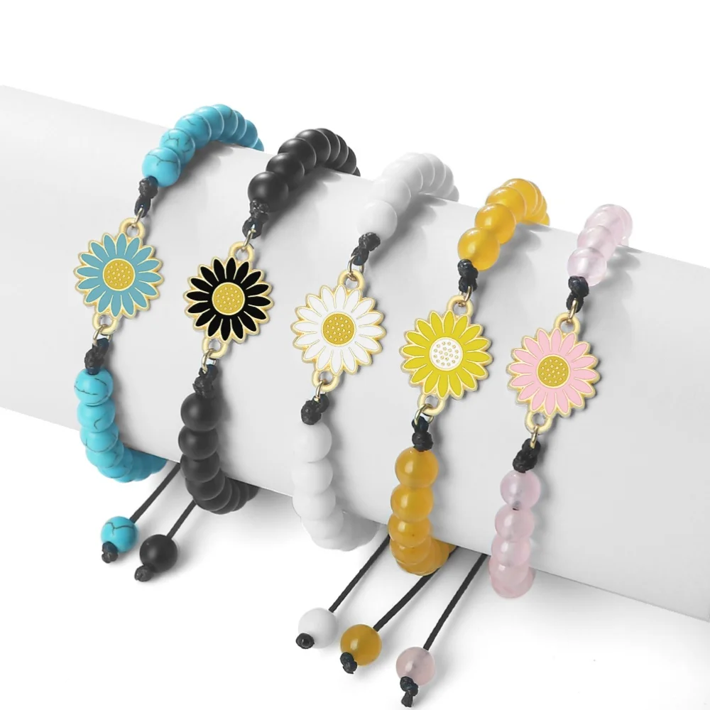 Bracelet Natural Stone 6mm Adjustable Wristband Daisy Pendant Lucky Crystal Metaphysics Peace Gifts For Friends Various Occasion