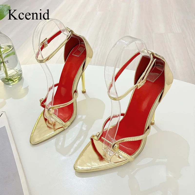 

Kcenid Fashion Metal Pointed Toe Sandals Summer Open Toe Ankle Strap Sandals High Heels Women Wedding Banquet Cover Heel Shoes