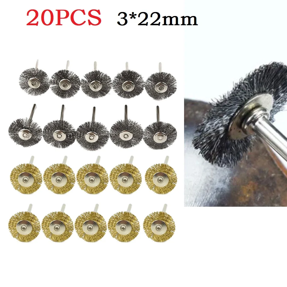 Imagem -06 - Substituição da Haste das Escovas 22 mm da Roda do Fio do Aço dos Peças Escova de Polimento mm para a Broca Elétrica Moedor Ferramentas Giratórias Acessórios 20 Peças de