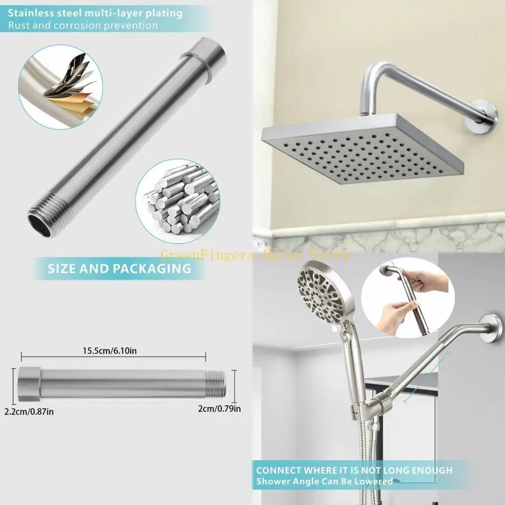 F68D High Strength Marine Steel Shower Arm Extension Pipe Universal 2 Thread Rustproof Shower Head Adapters for Home