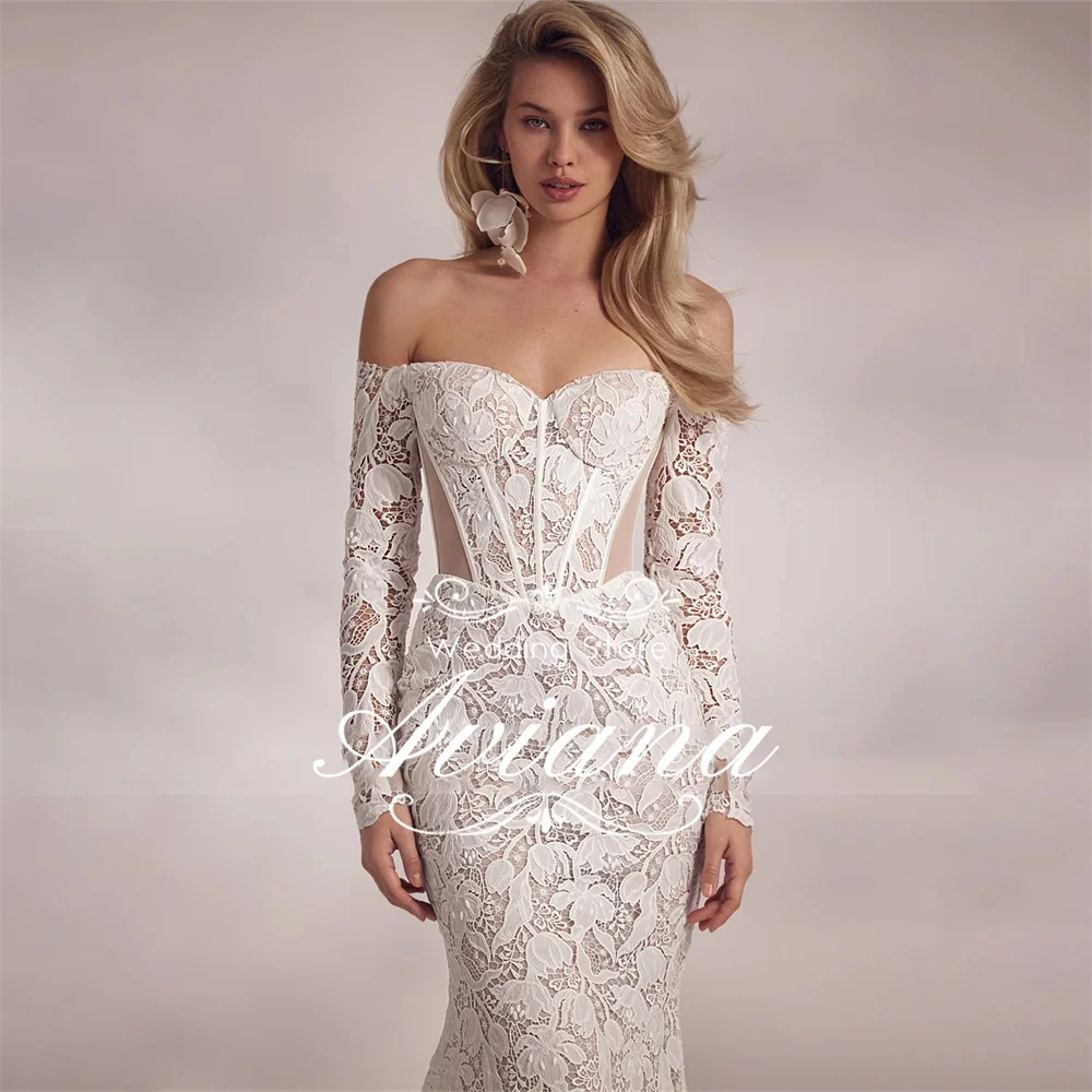 

Aviana Customized Sweetheart Full Sleeves Mermaid Wedding Dress Elegant Lace Embroidery Sweep Train Corset Unquie New Design