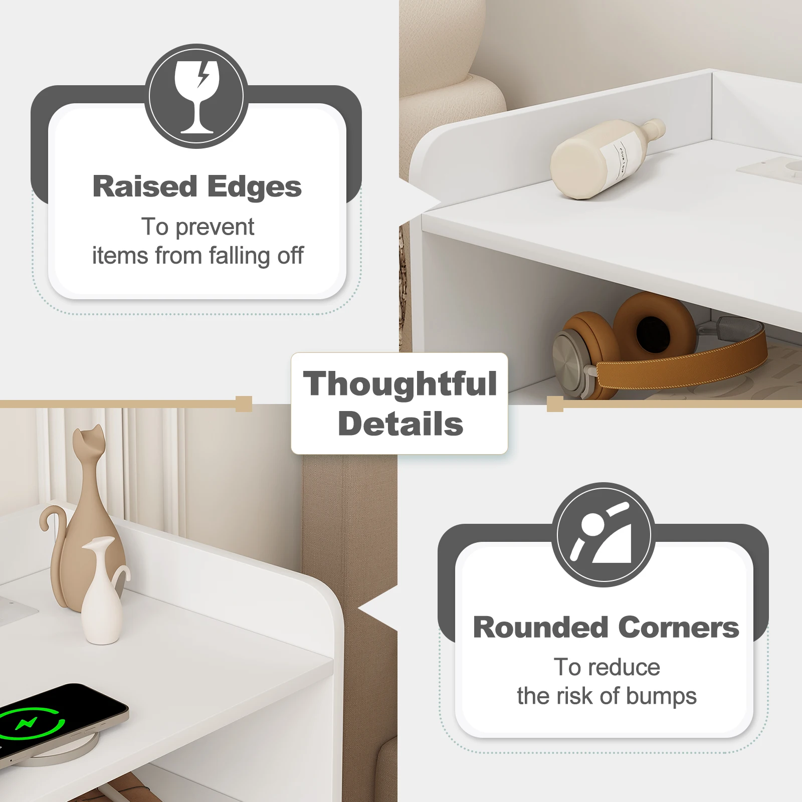 WOLTU Nachttisch, Nachttisch mit Ladestation, USB-Steckdosen, Anschlüsse, Beistelltisch mit LED-Licht, Bettüberzugs-Tisch, Schlafzimmer-Tisch aus Holz – Detail 9
