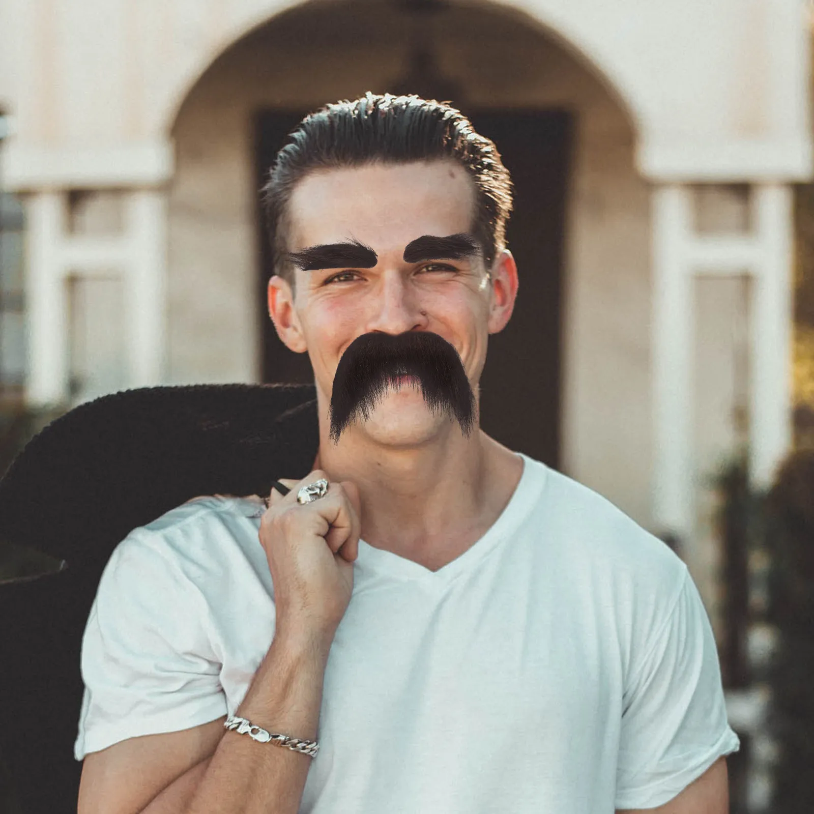 

1Set False Mustache and Eyebrows Set Stick on Lightweight Safe Comfortable Men Costume Props Cosplay Halloween Party Theater