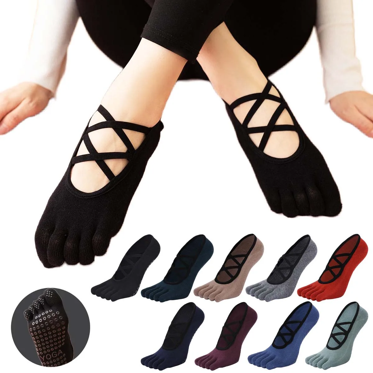 

Backless Yoga Socks Women Breathable Bandage Indoor Floor Dance Sports Socks Silicone Anti-slip Five Toes Ballet Pilates Socks