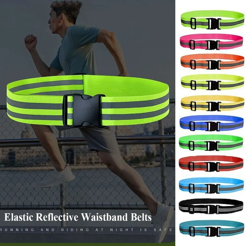 Waist Adjustable Reflective Waistband Belts Elastic 4*1.5cm Sport Safety Belts 8 Colors Night Safety Gear