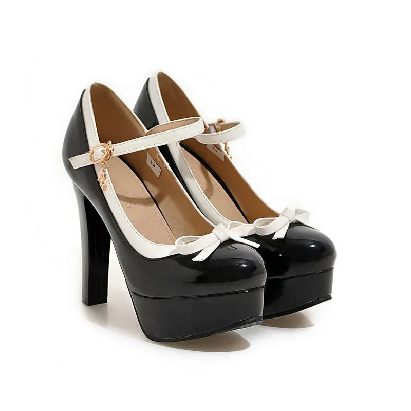 12CM Super High Heel Women's High Heels Round Toe Sexy Woman Platform Pumps Bow Women Lolita Ladies Party Shoes Size 34-43