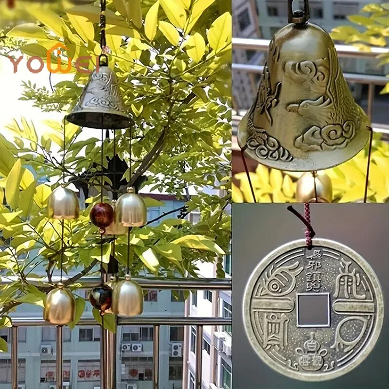 Latest 6 Copper Bells Outdoor Metal Wind Chimes - Decorative Hanging Ornament For Yard & Garden, Ideal For Home Outdoor Decorati