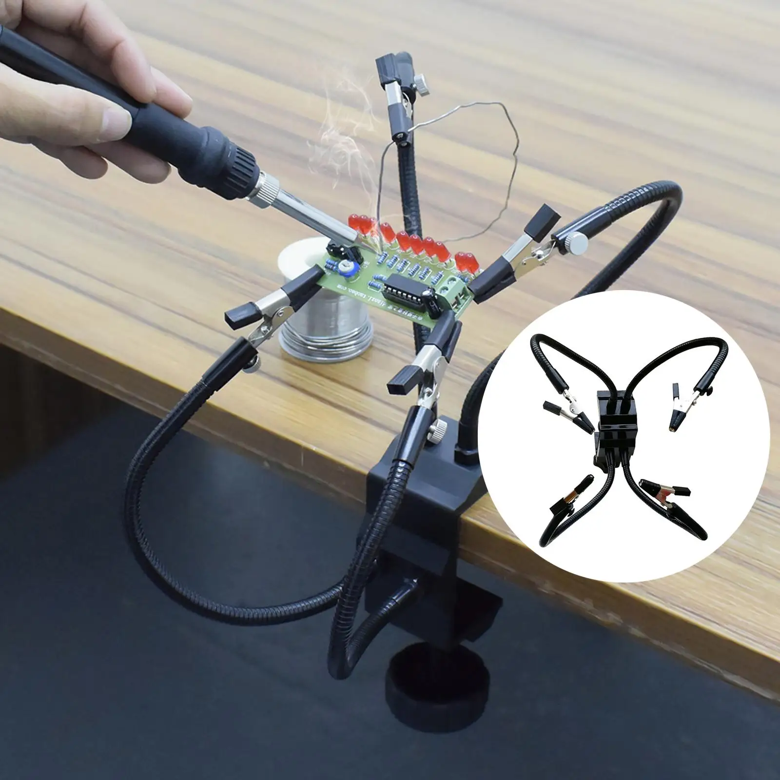 Soldering Third Hand Stable Desk Clamp Base PCB Holder 4 Alligator Clips Welding Helping Hands for Repair Hobby Helping Tool Kit