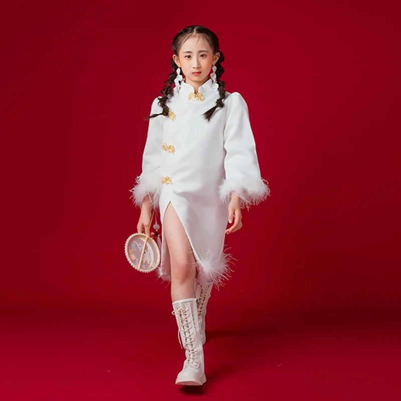 Fashion Kids Model Stage Catwalk Outfits Girls Hip Hop Jazz Dance Costumes Chinese Style Dress Children'S Kpop Wear XS8798