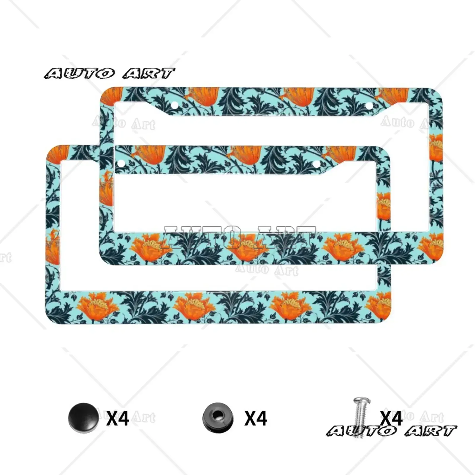 Bohemian Vintage Floral Print Standard Aluminum Alloy Car License Plate Cover Car Accessories Waterproof License Plate Cover
