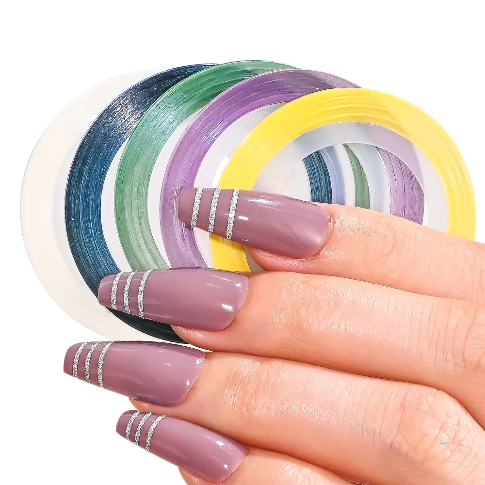 1/2/3mm Gemengde Kleurrijke Metallic Franse Nagel Striping Lijn 10 Rollen Laser Goud Zilver Nagel lijn Franse Smalle Klatergoud Lijn Slider