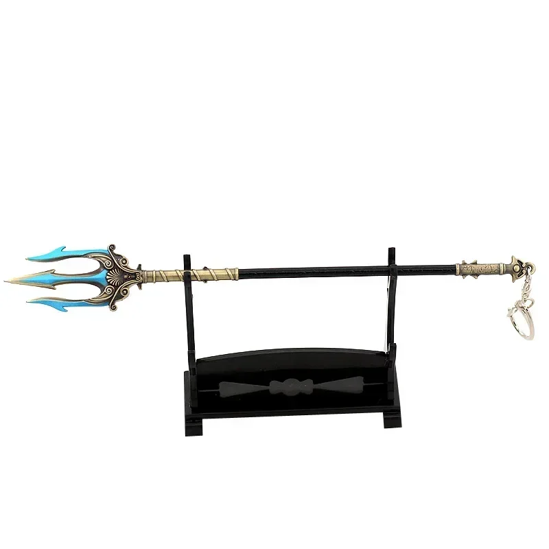 22 cm/8.6in Poseidon Trident Sleutelhanger Game Anime God of War Wapen Katana Sleutelhanger Hanger Cosplay Props Fan metalen Model Zwaard