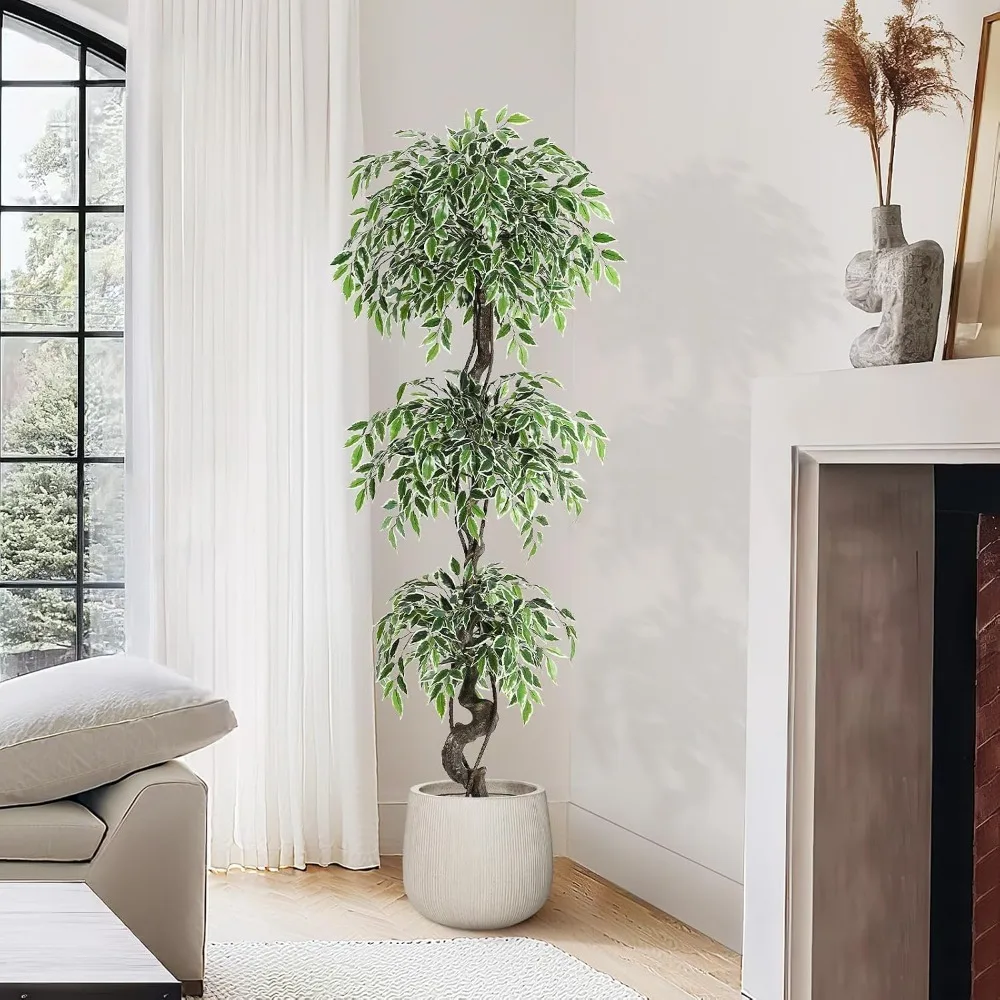 Künstliche Pflanzen 120/150/180cm Künstlicher Ficus-Baum Kunstpflanzen mit Pflanzgefäß, Kieselsteinen & Grünem Kunstmoos für Heim- und Bürodekoration