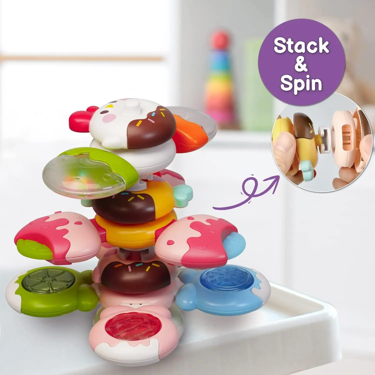 Ensemble de jouets rotatifs à ventouse en silicone pour bébé, bonbons rotatifs et empilables, sucettes détachables, jeux divers, cadeau exquis