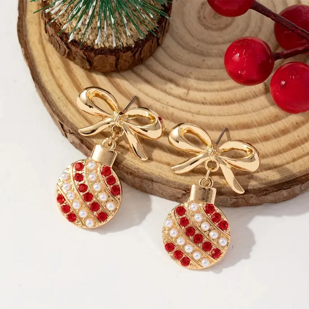 أقراط متدلية كلاسيكية للزينة والأعياد ، حجر الراين واللؤلؤ المرصع ، سبيكة ذهبية ، إبرة أذن من الفولاذ المقاوم للصدأ #5