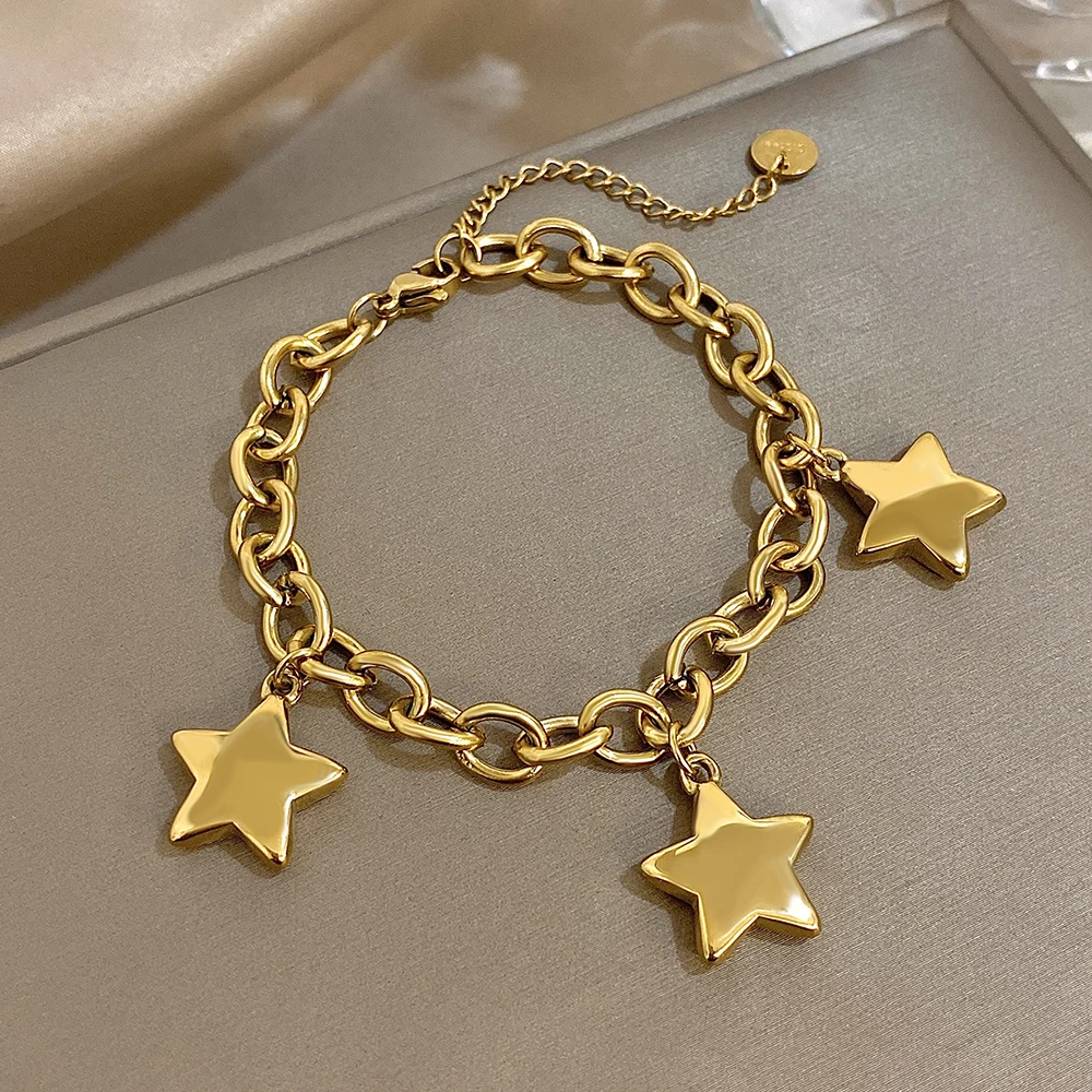 Mode Edelstahl Chunky Armbänder für Frauen Elegante Gold Silber Farbe Sterne Charms Quaste Armband Schmuck Geschenke
