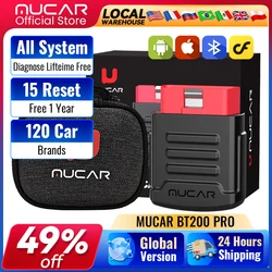 MUCAR BT200/BT200 Pro OBD2 Scanner Diagnostic Tool Bluetooth, Full System Automotive Scan Tool Free Oil/SAS 15 Reset Code Reader