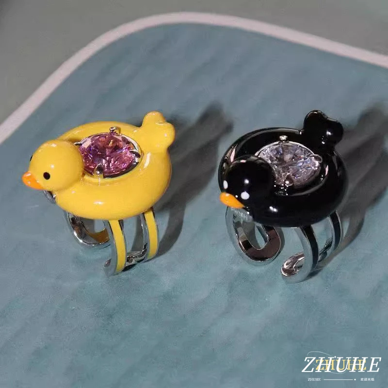 ZHUHE Swim Ring Duck Ring Sweet Romantic Style Opening Adjustable For Women Men Jewelry Accessories Party Gifts