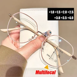 Luxury Progressive Multifocal Reading Glasses Ultralight Metal Frame Anti Blue Light Presbyopia Eyeglasses Prescription Eyewear