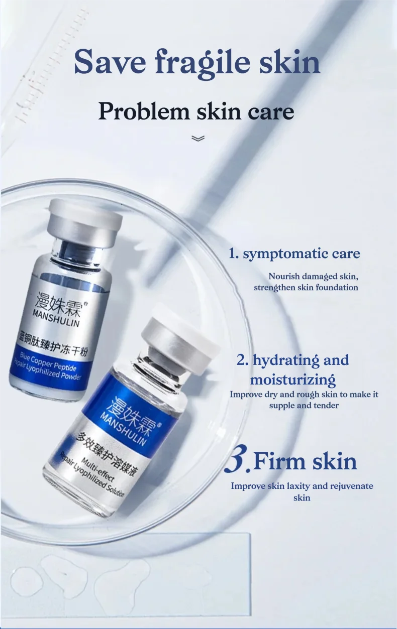 Blaues Kupfer Gefriergetrocknetes Pulver Ampullen-Serum Reparatur Barriere Straffend Feuchtigkeitsspendend Verjüngend Haut-Booster-Serum-Set – Detail 5