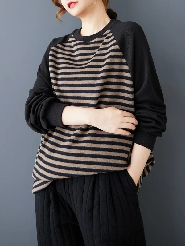 الكورية Sle حجم كبير Fce اصطف Brued هوديي المرأة الخريف الشتاء وصول جديد مخطط فضفاض صالح مريحة البلوز