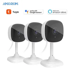 Amorom Indoor Wifi Ip Camera 1080P Pet Baby Monitor Night Vision Ai Detect Surveillance Mini Cameras with Alexa & Google Home