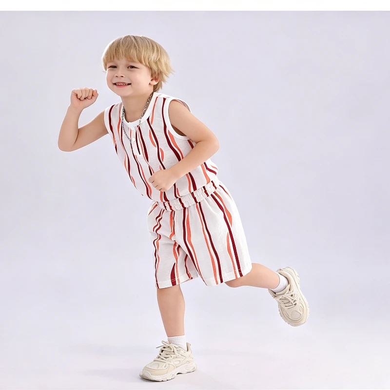 2026 Kids Summer New Boys Vest Set Sleeveless T Shirt Vest Shorts Summer Thin Breathable Boys Two Piece Set