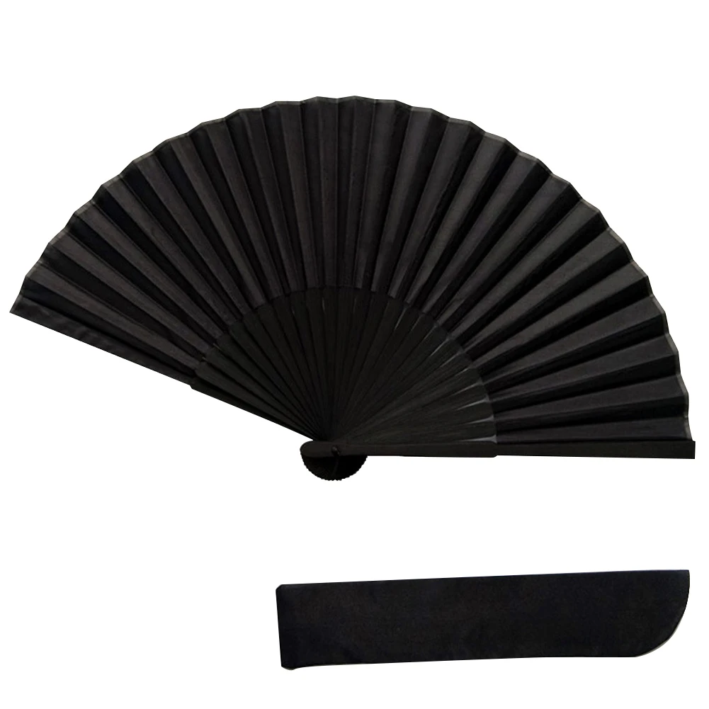 1PCS Large Black Folding Silk Hand Fan Hand Folding Fans Chinese Thickened Folding Fan for Men