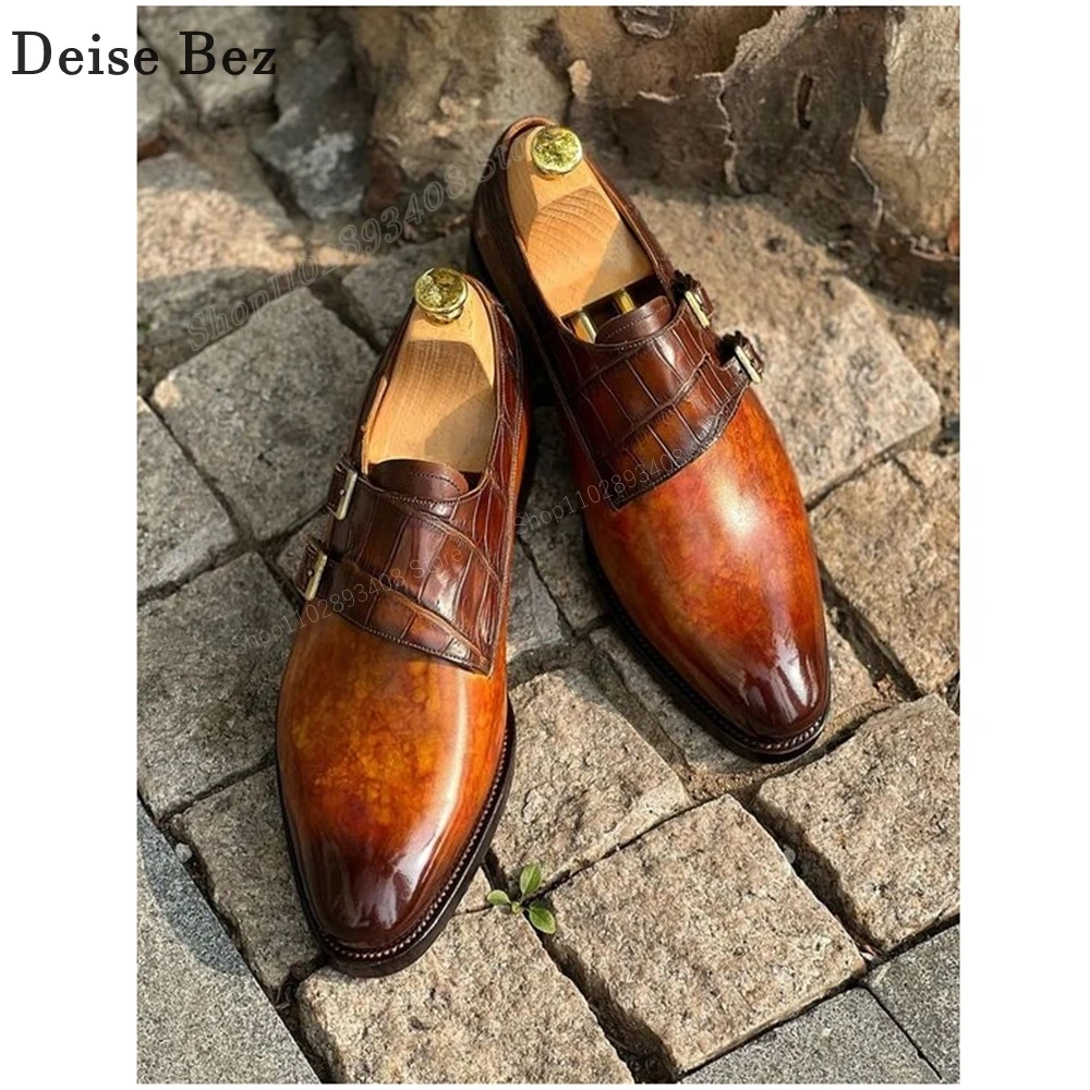 Brown Color Polished Men Dress Shoes Buckle Belts Pointed Toe Business High Quality Leather Men Shoes 2023 Zapatillas Mujers