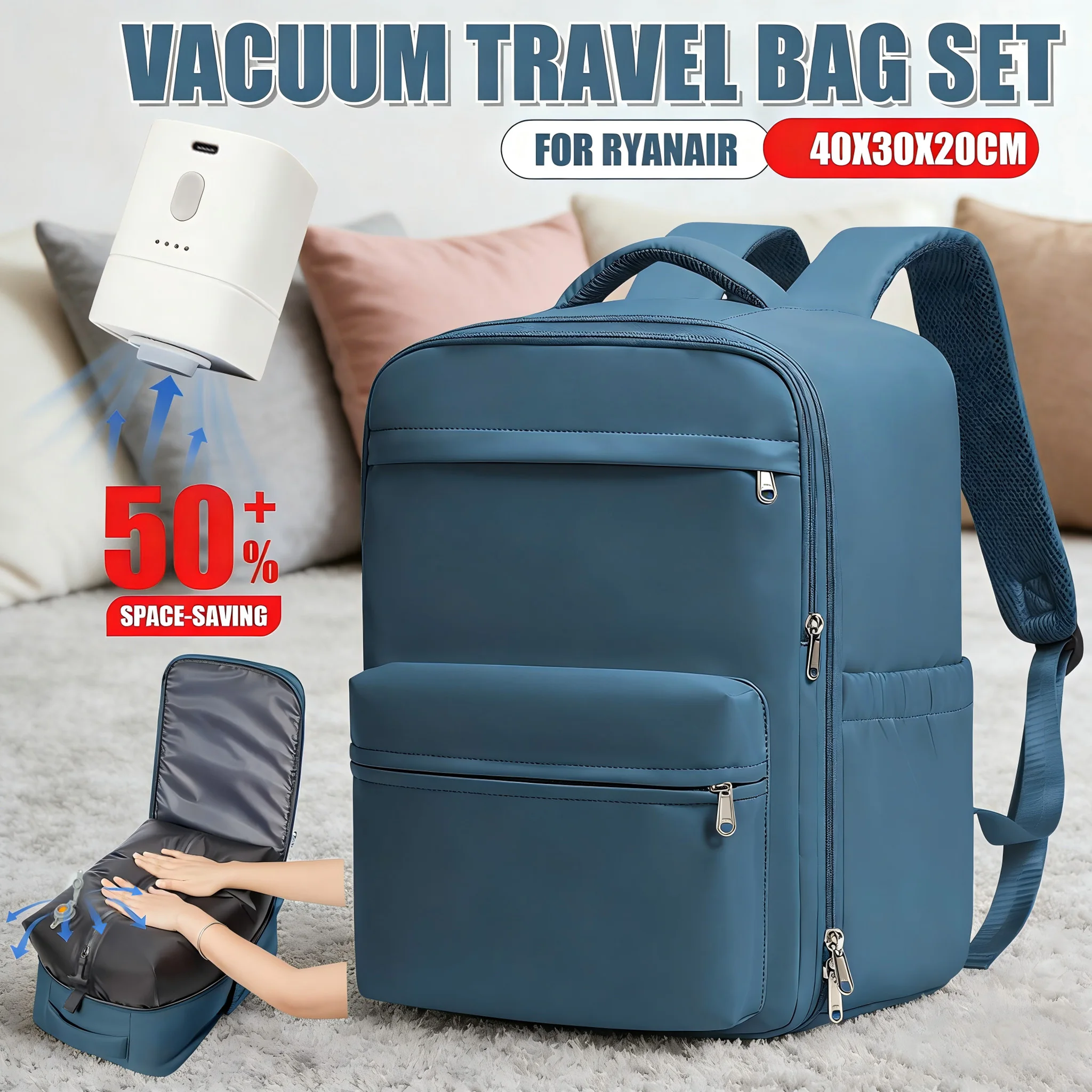

Ryanair Hand Luggage 40x30x20 Vacuum Compression Backpack, Travel Backpack Hand Luggage Aircraft, trekking Backpack, Work Bag