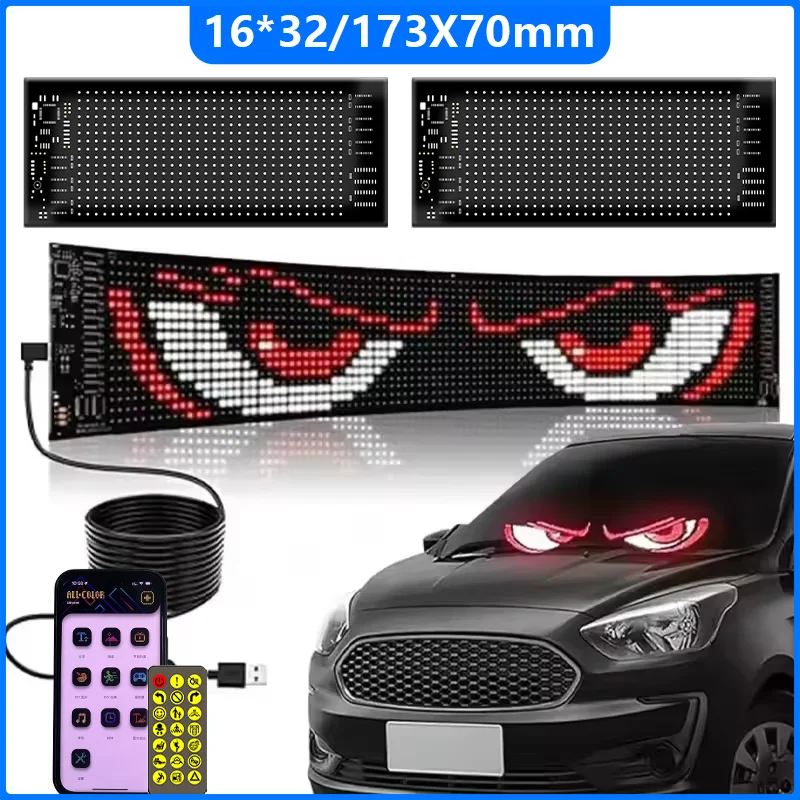 

Truck Car Devil Eye LED Sign Car Scrolling Advertising USB 5V Bluetooth App Control Logo Light Custom Text Pattern Animation