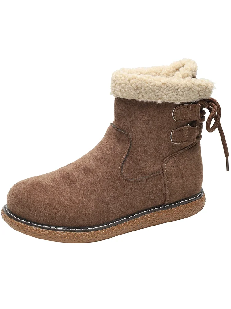 Zapatos de mujer botas cortas 2024 Otoño/Invierno nuevas botas de nieve informales de tacón bajo cálidas de terciopelo Retro Plus