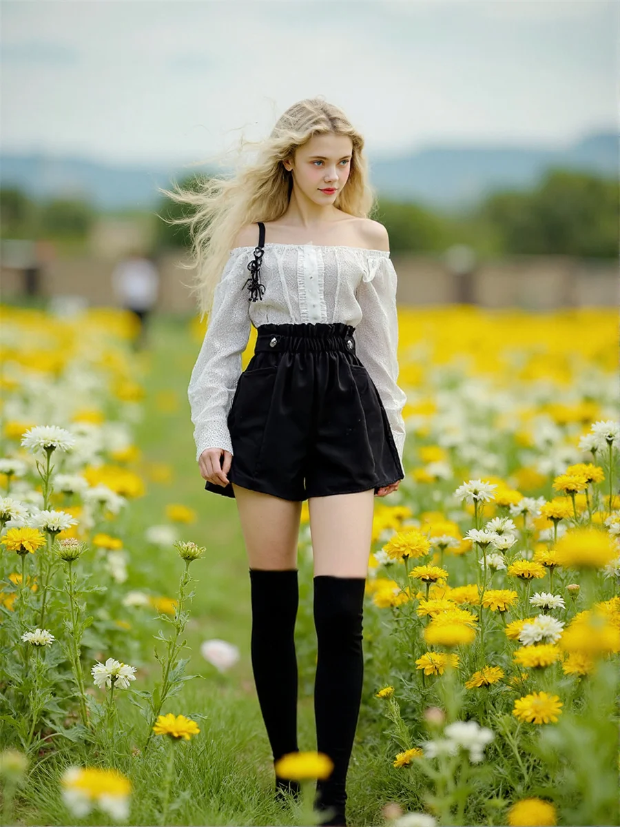 黒のウールワイドレッグショーツ レディース Y2K ホットパンツ トレンディな夏のストリートウェア ハイウエスト ヒップスターファッション ローライズ デニム ヴィンテージブルー