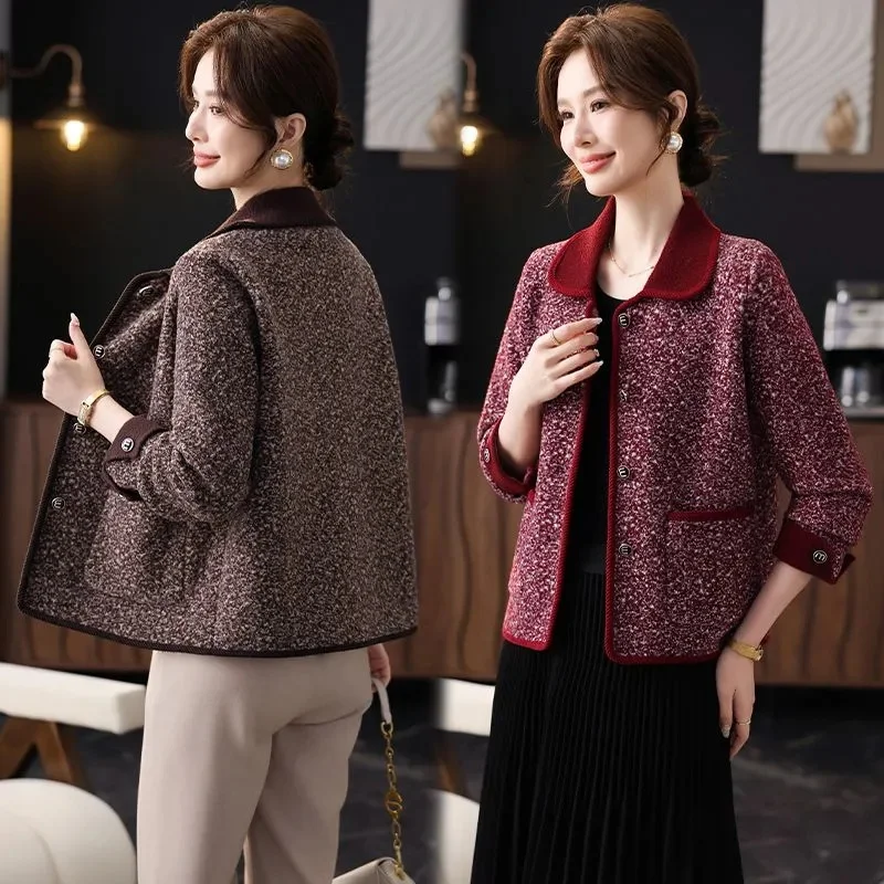 Small Fragrant Jacket Women's Spring Autumn2026New Fashion Coat Short Middle-Aged Mother Outwear Temperament Ladies Overcoat Top
