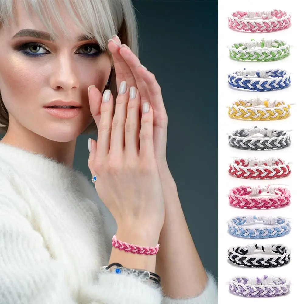 Pulsera de Cuerda Trenzada Multicolor, Hecha a Mano, Longitud Ajustable, Pulsera Tejida Colorida, Pulsera Trenzada con Textura de Algodón y Lino